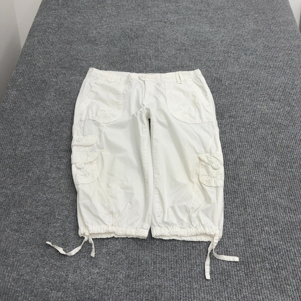 Columbia Capri Pants Womens 14 White Cotton Cargo Drawstring Hem Utility Outdoor